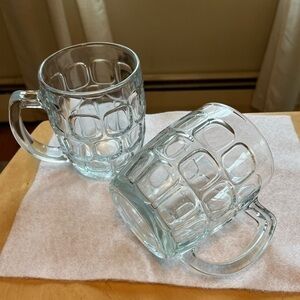 Vintage Clear Glass Dimple Barrel Beer Mug Set of 2 Made in Indonesia